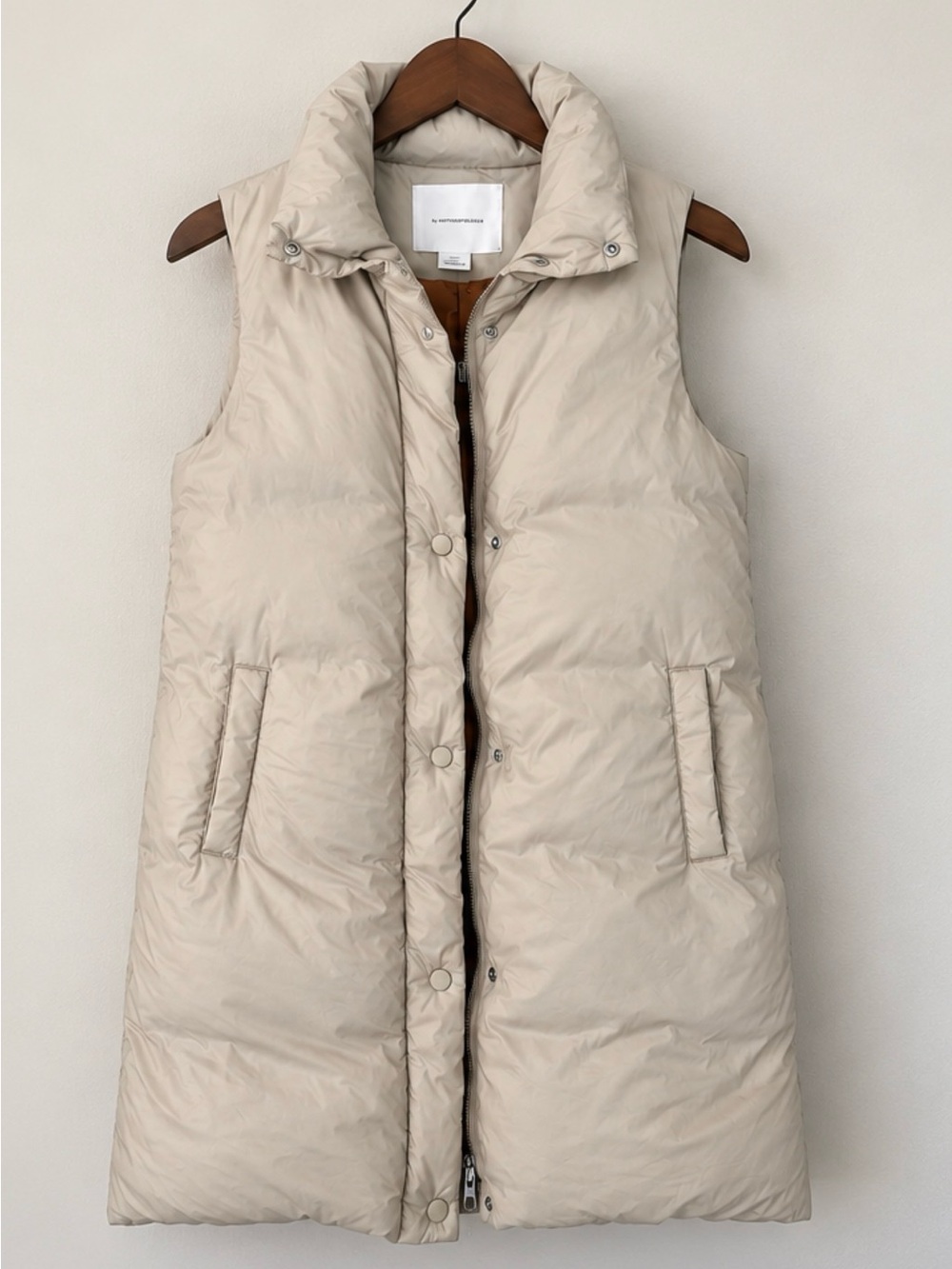 By Anthropologie Longline Down Puffer Vest Beige Duster Size S
